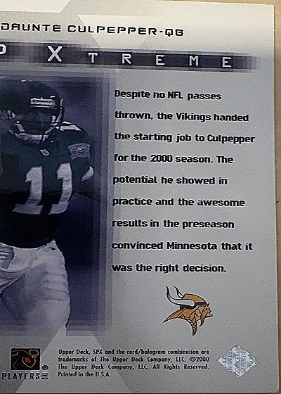 2000 Upper Deck SPx SPXtreme #X3 Daunte Culpepper — back