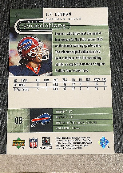 2005 Upper Deck Foundations #11 J.P. Losman — back
