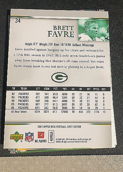 2007 Upper Deck First Edition #34 Brett Favre — back