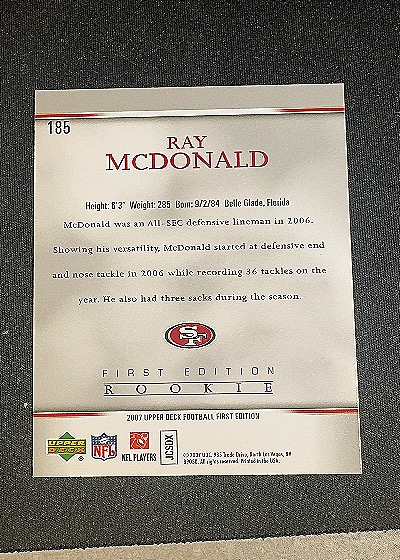 2007 Upper Deck First Edition #185 Ray McDonald — back