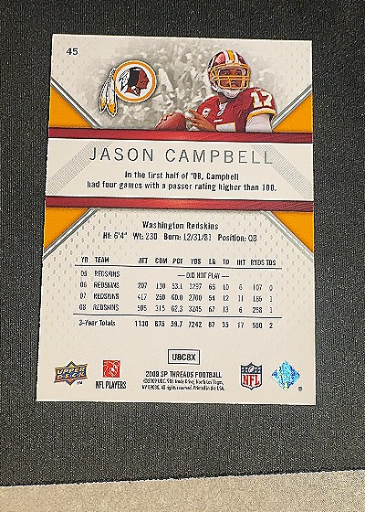 2009 Upper Deck SP Threads #06 Jason Campbell — back