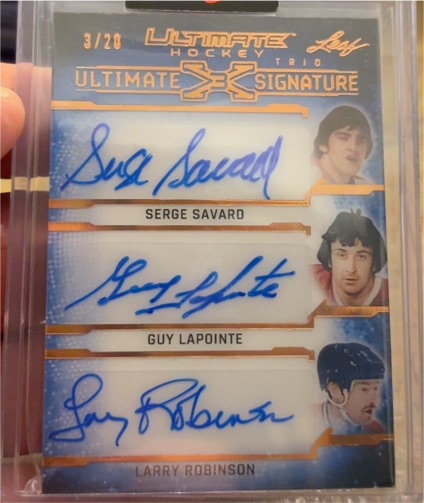 2023 Leaf Ultimate X Signature Trio #UXST-9 Serge Savard / Guy Lapointe / Larry Robinson — front