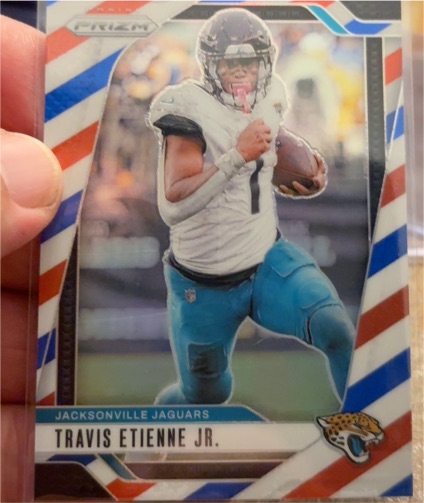 2024 Panini Prizm #130 Travis Etienne Jr. Red White Blue Prizm — front