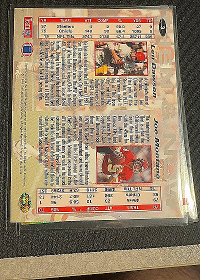 1997 Playoff First & Ten Joe Montana — back