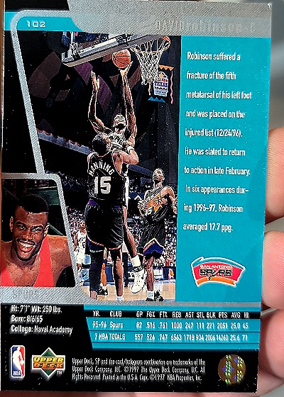 1996-97 SP #102 David Robinson — back