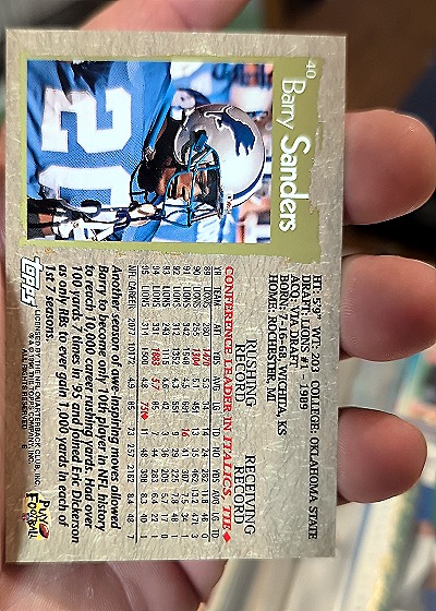 1992 Topps #40 Barry Sanders — back