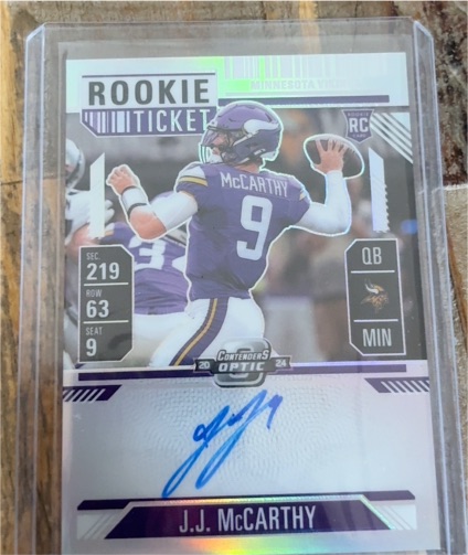 2024 Panini Contenders Optic #219 J.J. McCarthy Rookie Ticket — front