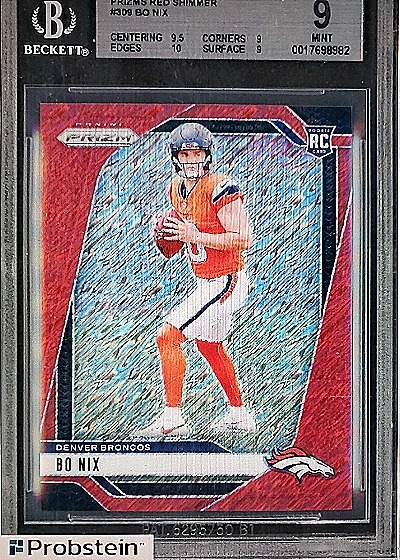 2024 Panini Prizm Bo Nix Red Shimmer Rookie Card — front
