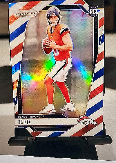 2024 Panini Prizm Bo Nix Red White Blue Prizm Rookie Card — front