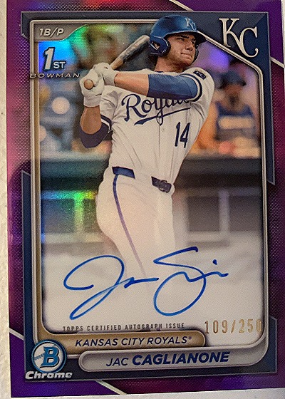 2024 Bowman Chrome 1st Jac Caglianone Purple Refractor Auto — front