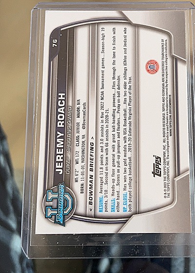 Jeremy Roach 2022 Bowman University Chrome — front