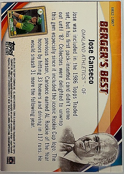 2016 Topps Berger's Best Jose Canseco #BB2-1987 — front