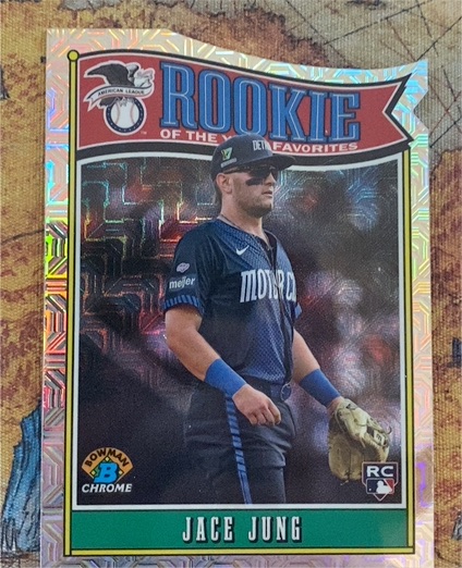 2025 Bowman #ROY-8 Jace Jung Rookie of the Year Favorites Mojo Refractor — front