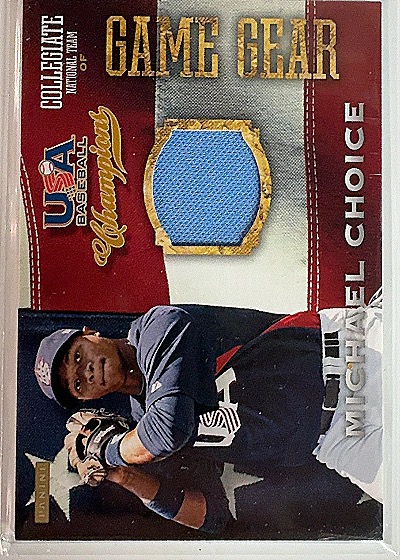 2013 Panini USA Baseball Champions Game Gear Jersey #50 Michael Choice — front