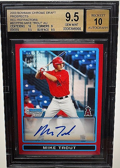 2009 Bowman Chrome Draft Prospects Red Refractors Mike Trout Auto — front