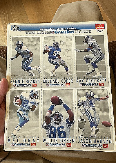 1993 McDonald's Limited Edition Detroit Lions GameDay Cards — front