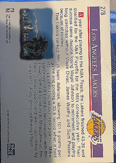 Los Angeles Lakers Team Card — front