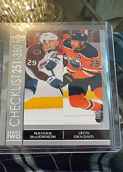 2021-22 Upper Deck Series 2 Checklist #449 Nathan MacKinnon, Leon Draisaitl — front