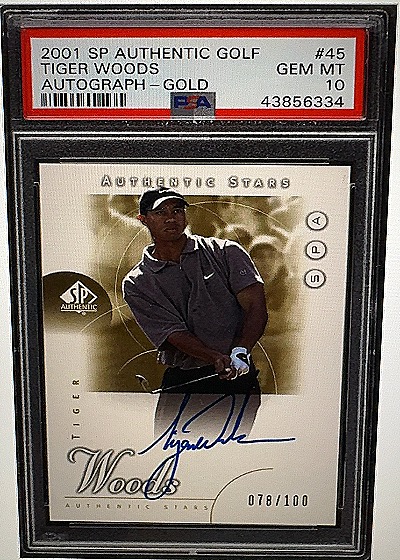 2001 SP Authentic Golf Tiger Woods Autograph Gold — front