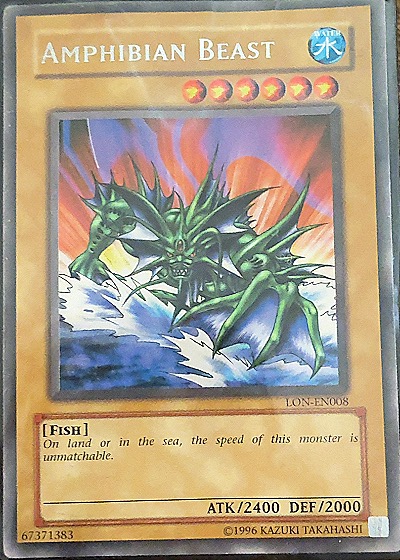 1996 Yu-Gi-Oh! #LON-008 Amphibian Beast — front