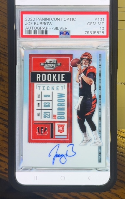 2020 Panini Contenders Optic #101 Joe Burrow Rookie Ticket Autograph Silver — front
