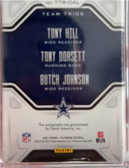 2021 Panini Playbook Team Trios #TTR-DAL Tony Hill Tony Dorsett Butch Johnson — front