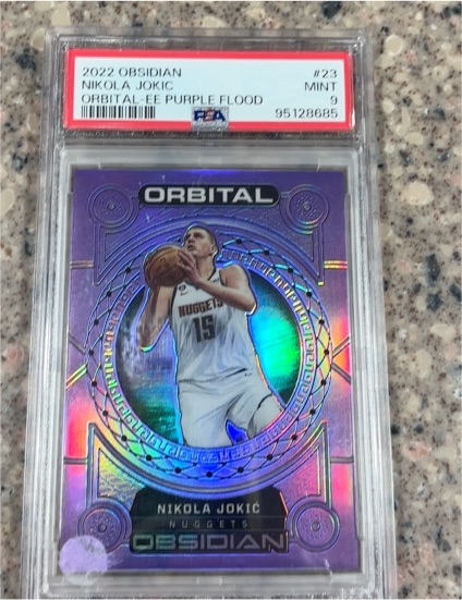 2022 Panini Obsidian #23 Nikola Jokic Orbital Electric Etch Purple Flood — front