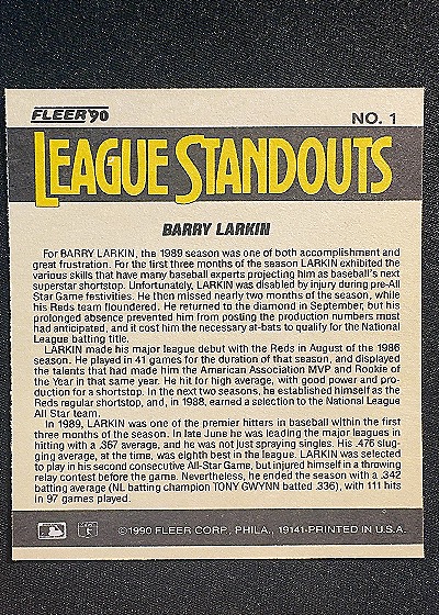 1990 Fleer #1 Barry Larkin — front
