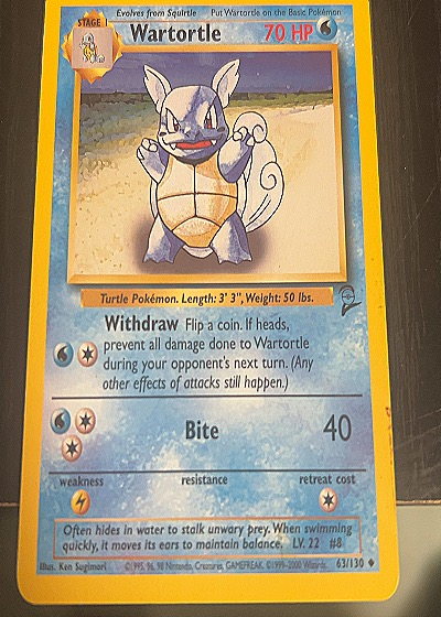 1999 Pokémon #63/130 Wartortle — front