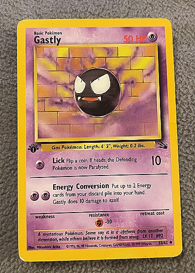 1999 Wizards of the Coast #33/62 Gastly — front