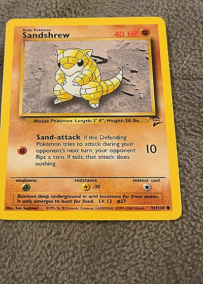 1999 Pokémon #62/102 Sandshrew — front