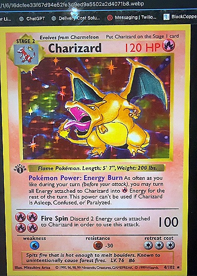 1999 Pokémon Charizard 4/102 Base Set Holo — front