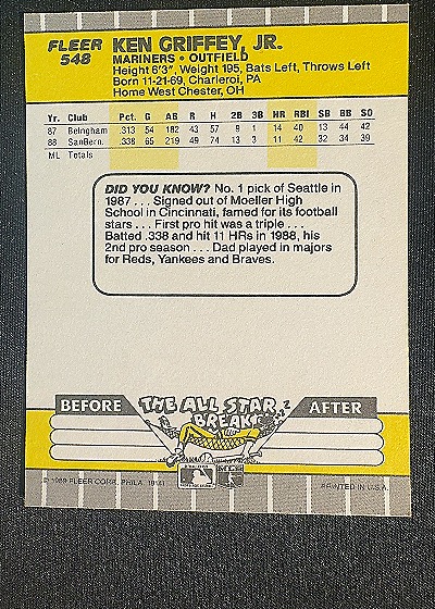 1989 Fleer #548 Ken Griffey Jr — front