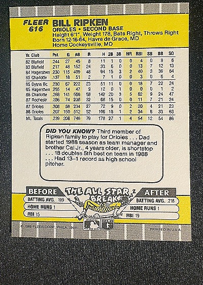 1989 Fleer #616 Bill Ripken — front