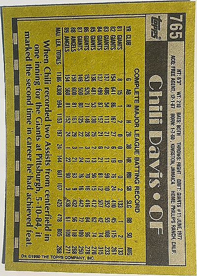 1990 Topps #765 Chili Davis — front