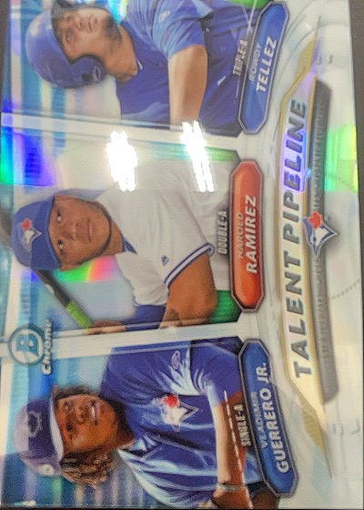 2018 Bowman Chrome Talent Pipeline #TP-TOR Vladimir Guerrero Jr. / Harold Ramirez / Rowdy Tellez — front