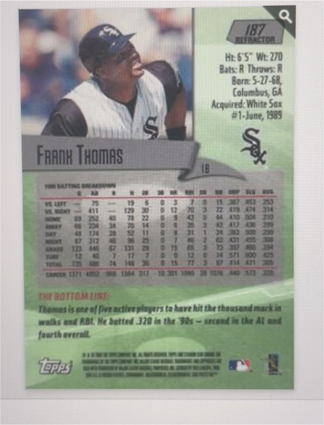 1993 Topps #187 Frank Thomas — front