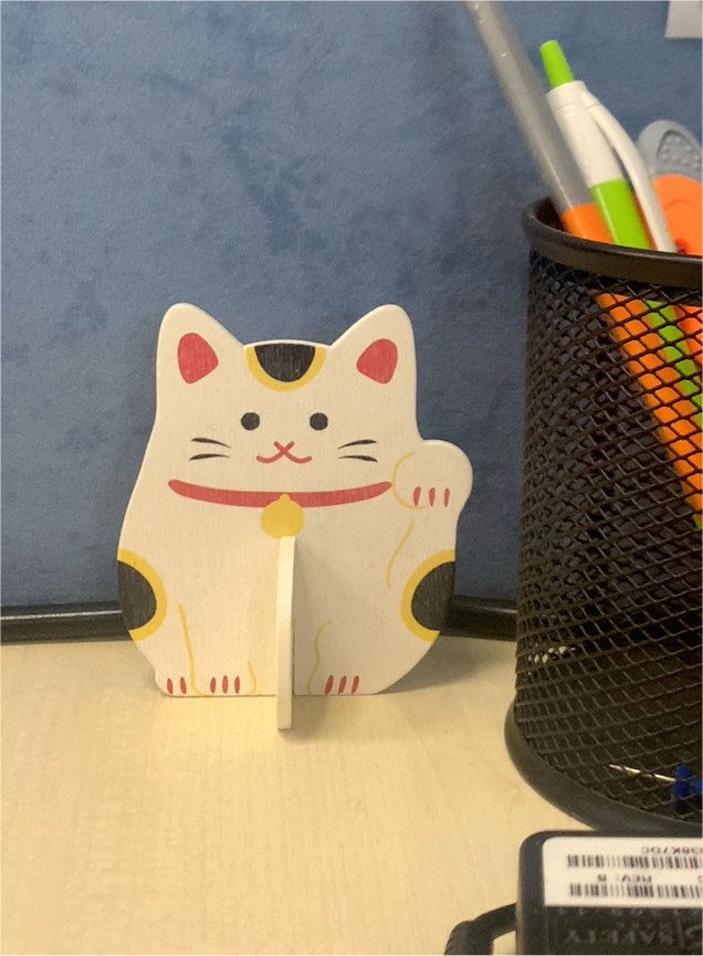 Japanese Hariko Shika Maneki Neko Wooden Beckoning Cat — front