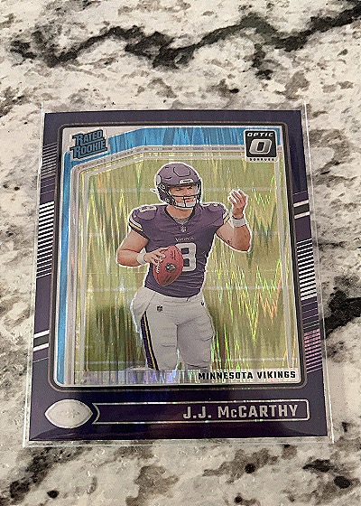 2024 Panini Donruss Optic #235 J.J. McCarthy Rated Rookie Purple Shock — front