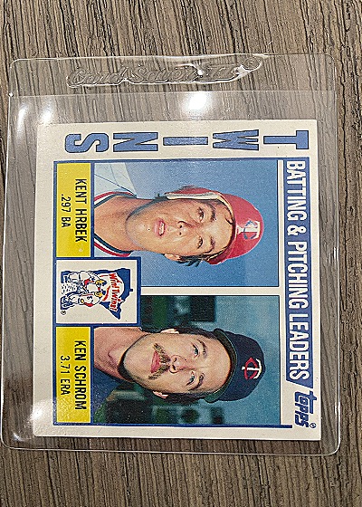 1984 Topps #11 Twins Leaders / Checklist (Kent Hrbek / Ken Schrom) — front