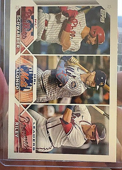 2023 Topps #178 NL HRs Leaders (Kyle Schwarber / Pete Alonso / Austin Riley) — front