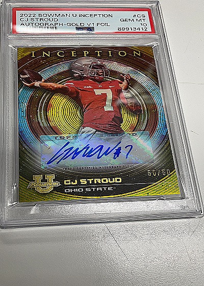 2022 Bowman University Inception #CS CJ Stroud Autograph Gold V1 Foil — front