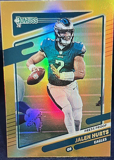 2021 Donruss Press Proof Gold Holo #108 Jalen Hurts — front