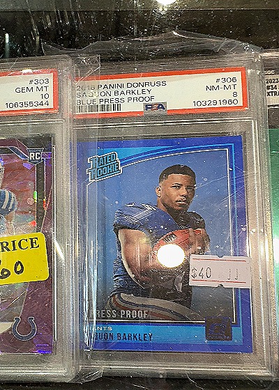 2018 Panini Donruss #306 Saquon Barkley Rated Rookie Blue Press Proof — front