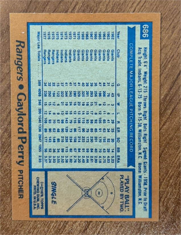 1978 Topps #686 Gaylord Perry — front
