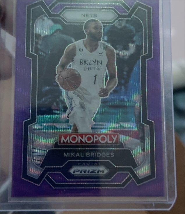 2023-24 Panini Prizm Monopoly #10 Mikal Bridges Purple Wave Brooklyn Nets — front