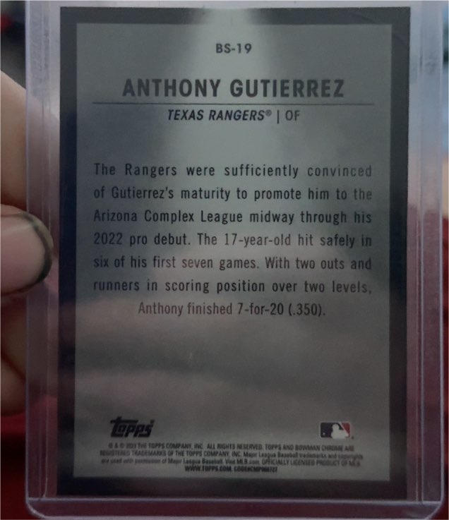 2023 Topps #BS-19 Anthony Gutierrez — front