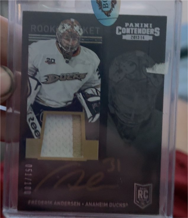 2013-14 Panini Contenders Rookie Ticket Patch Auto Frederik Andersen — front