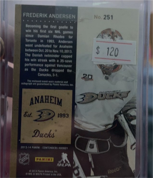 2013-14 Panini Contenders Hockey #251 Frederik Andersen — front