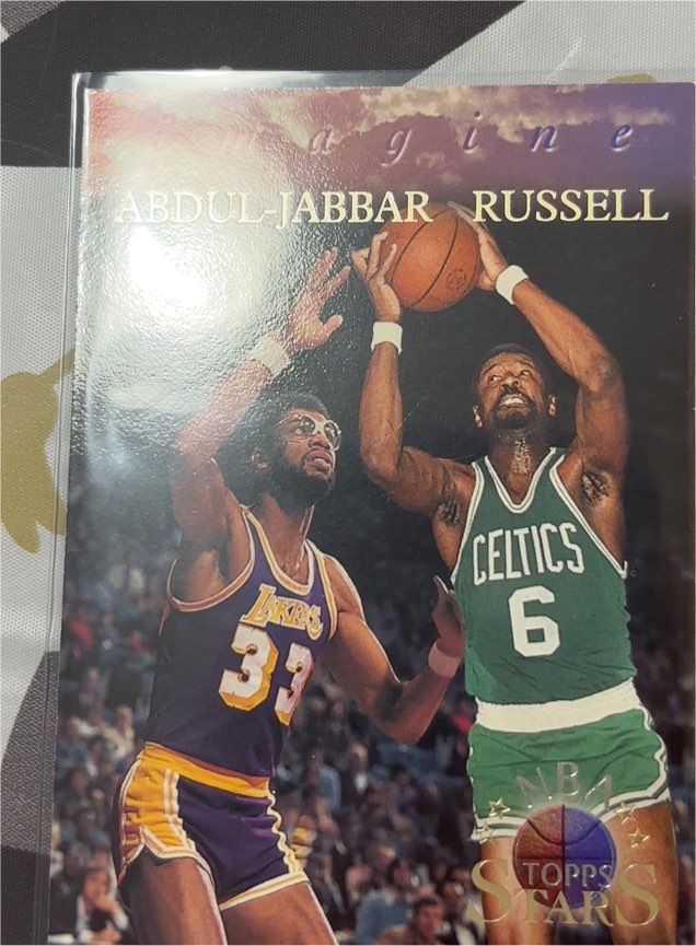 1996 Topps Stars Imagine #I-3 Kareem Abdul-Jabbar & Bill Russell — front
